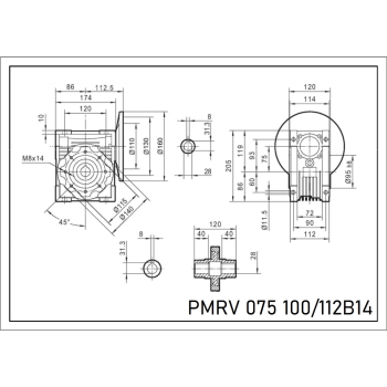 Reduktor PM 075 1/7,5 100 B14